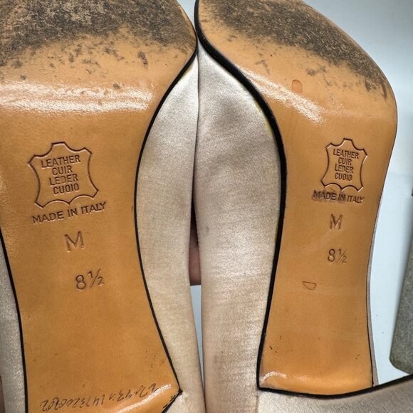 80's YSL Yves Saint Laurent Champagne dust satin round toe pumps Women's sz 8.5 - Picture 15 of 16